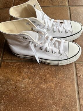 Converse White Platform High-Top Canvas Sneakers with Black Stripe